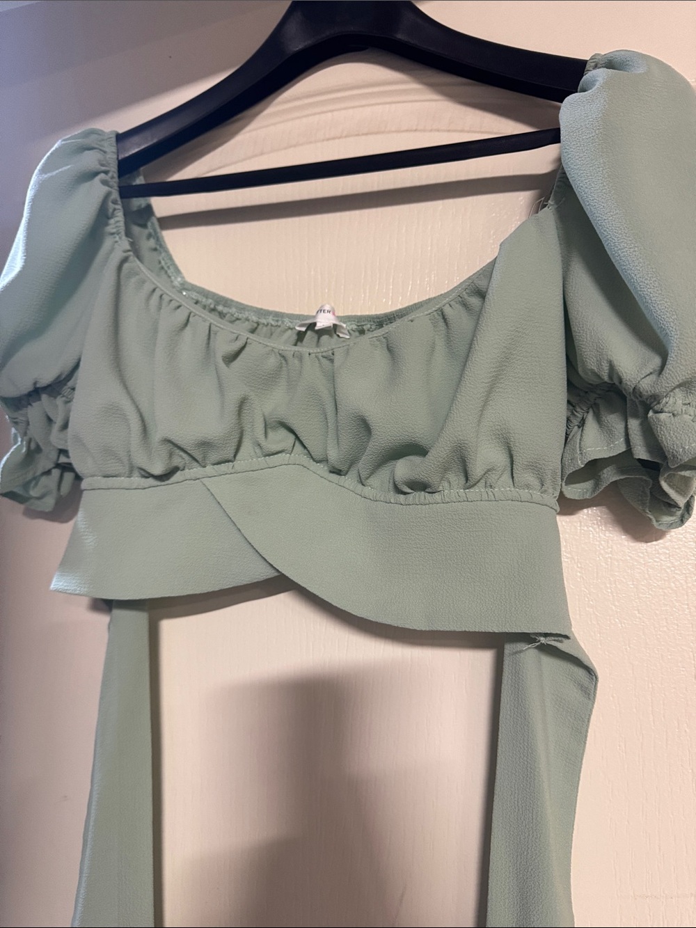Better Be Mint Sage Puff-Sleeve Cropped Wrap Top - Picture 5 of 10